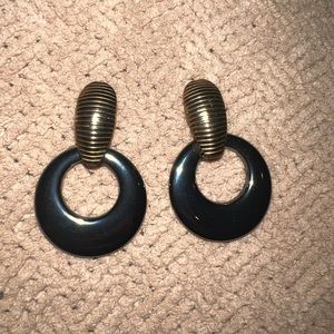 Vintage Dangle Gold & Dark Gray Chrome Hoop Earrings